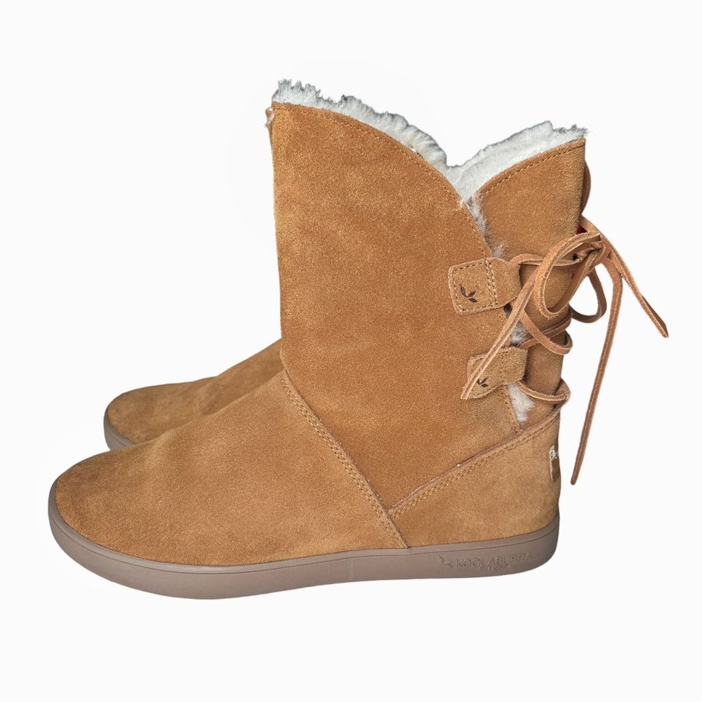 Koolaburra UGG Womens 7 SHAZI Brown Shearling Zip Closure Lace Up Short Booties